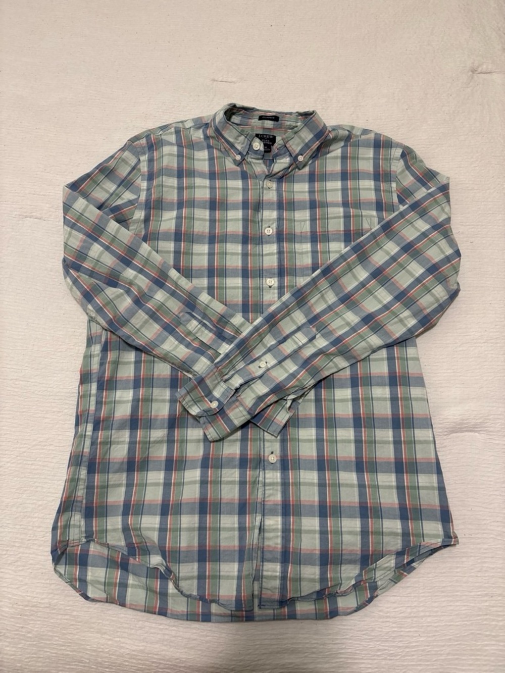 J. Crew Men’s Plaid Button-Down Shirt in Light Blue & Green